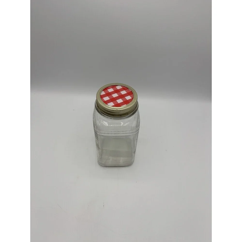 Vintage Square Qt. Jar Waffle/grid Pattern Three Sides Canning/ Coffee Jar